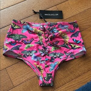 Dolls Kill Pink Butterfly Lace-Up Bottoms